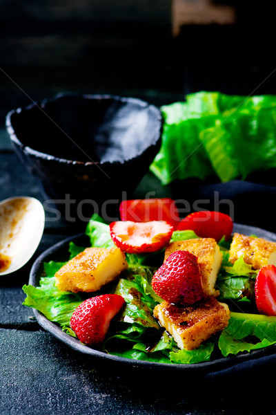  green salad with strawberry and fried cheese Stock photo © zoryanchik