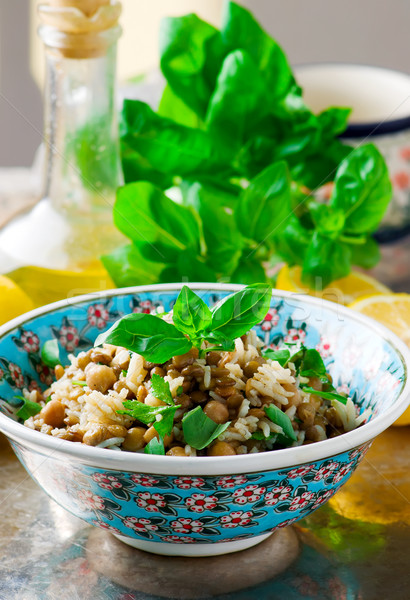 Rice, Lentil and Chickpea Salad with Herbs. Stock photo © zoryanchik