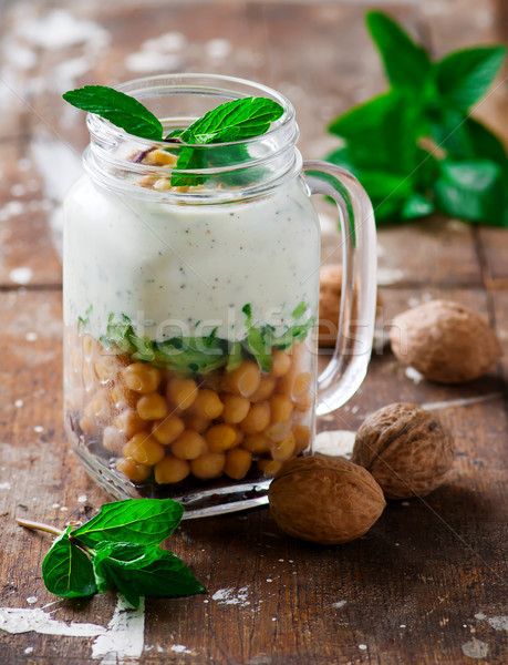 minty yogurt parfaits in the jar.style rustic. Stock photo © zoryanchik