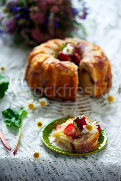 Erdbeere Rhabarber Jahrgang Hintergrund Kuchen Dessert Stock foto © zoryanchik