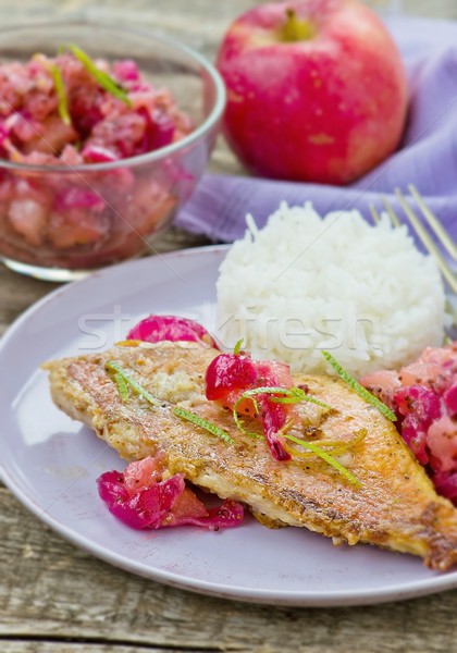 fried sea perch with apple chutney  Stock photo © zoryanchik