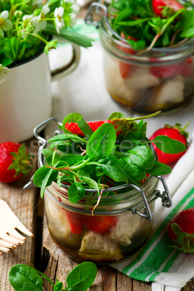 strawberry chicken salad in a jar mason jar Stock photo © zoryanchik