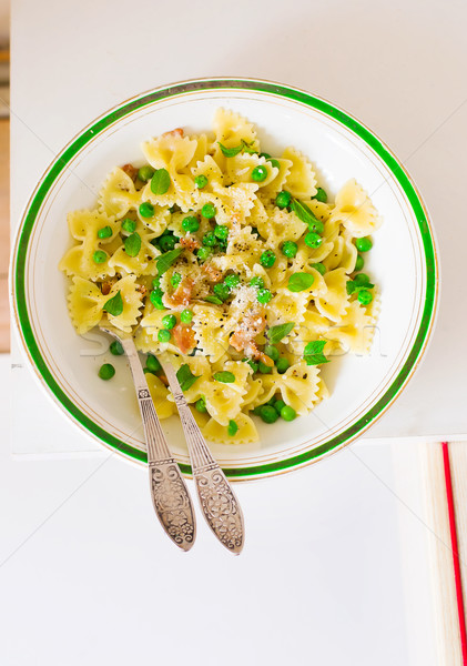 pasta with green peas and creamy sauce Stock photo © zoryanchik