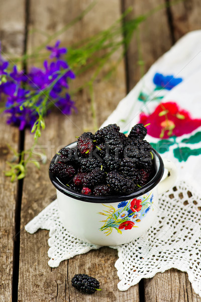 Stock photo: the berries of an organic mulberry 