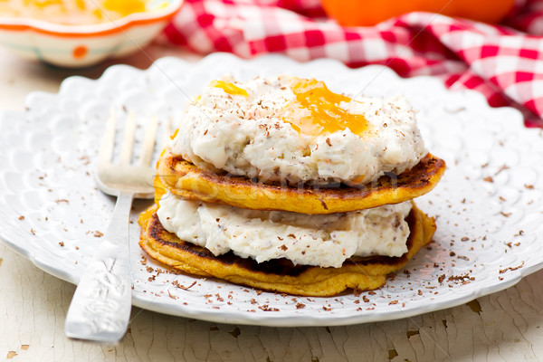 banana pancakes with cream cheese glaze Stock photo © zoryanchik