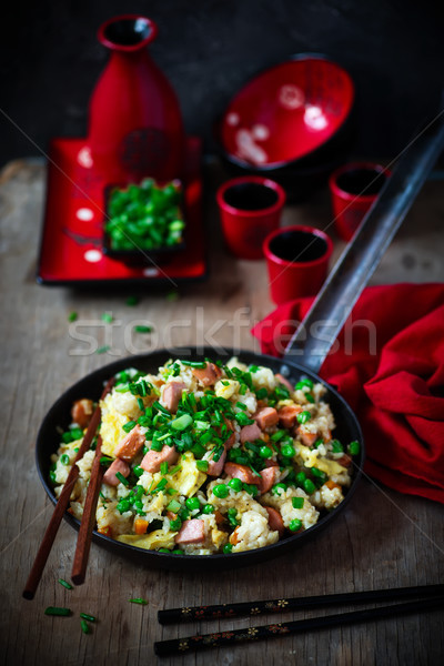 hot dog fried rice recipe in the skillet Stock photo © zoryanchik