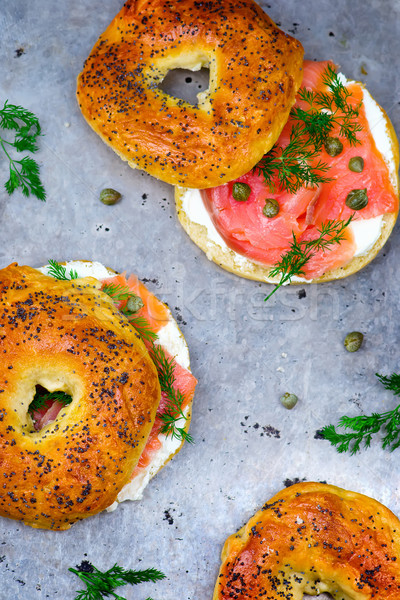bagel  with a smoked salmon and cream cheese Stock photo © zoryanchik