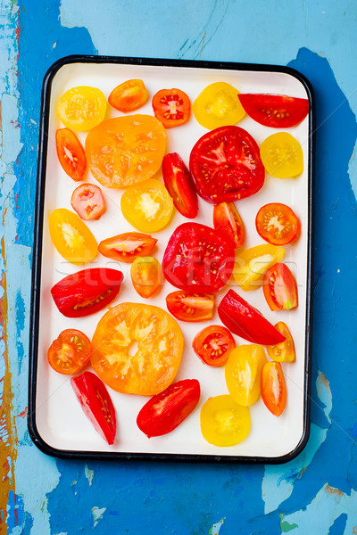 Foto stock: Maduro · suculento · tomates · amarelo · foco · laranja