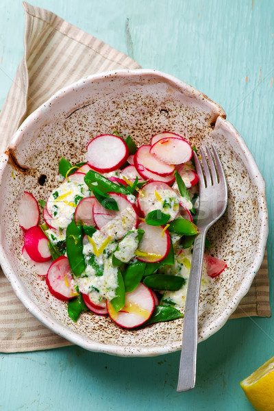 Stock photo: snap pearadish salad herbed yogurt..style rustic.selective focus