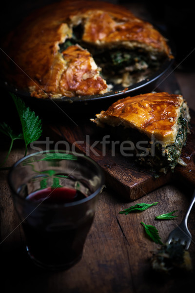Chicken and nettle pie.style rustic Stock photo © zoryanchik