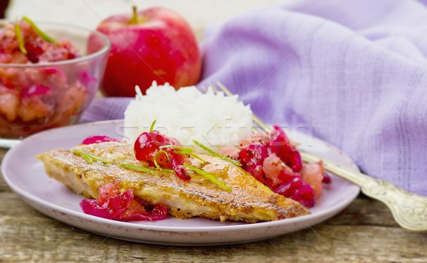 fried sea perch with apple chutney  Stock photo © zoryanchik