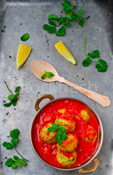 fish croquette in tomato sauce in a copper bowl  Stock photo © zoryanchik
