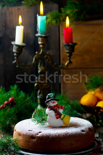 Stockfoto: Traditioneel · christmas · cake · stijl · rustiek · selectieve · aandacht