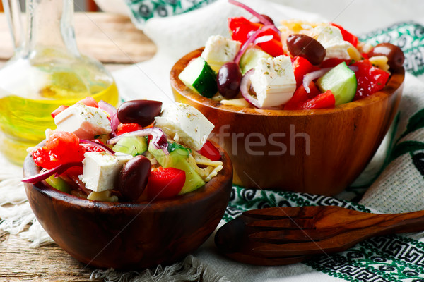 Griechisch Pasta Schwerpunkt Abendessen Salat Mittagessen Stock foto © zoryanchik