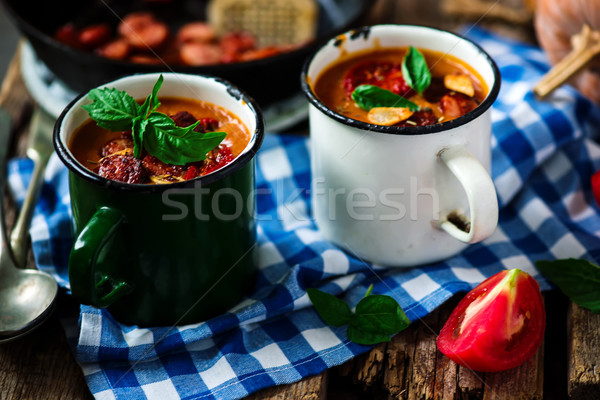 Kabak chorizo rustik gıda kırmızı öğle yemeği Stok fotoğraf © zoryanchik