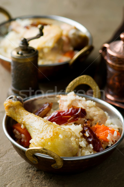 Frango abóbora cobre tigela foco comida Foto stock © zoryanchik