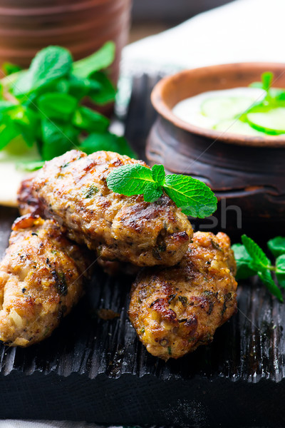 Chicken Kafta Kebabs with pita and tzatziki Stock photo © zoryanchik