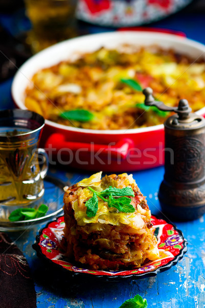turkish cabbage casserole with minced meat Stock photo © zoryanchik