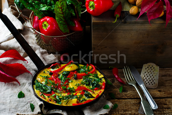 fritatta with potato, pepper, and swiss chard.  Stock photo © zoryanchik