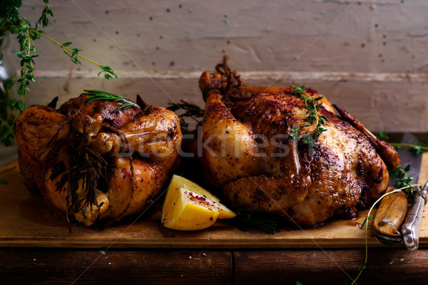 Stock fotó: Sült · csirke · citrom · fokhagyma · étel · vacsora · főzés