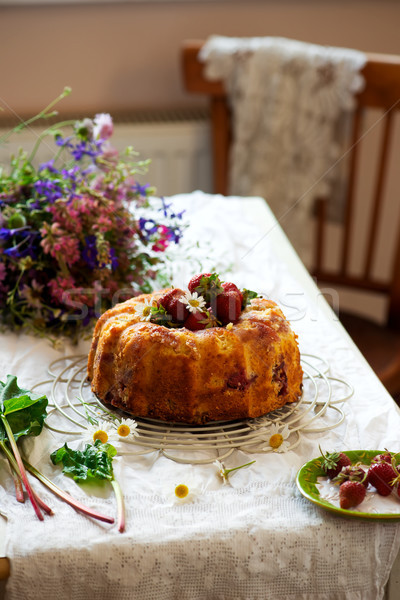 Erdbeere Rhabarber Jahrgang Hintergrund Kuchen Dessert Stock foto © zoryanchik