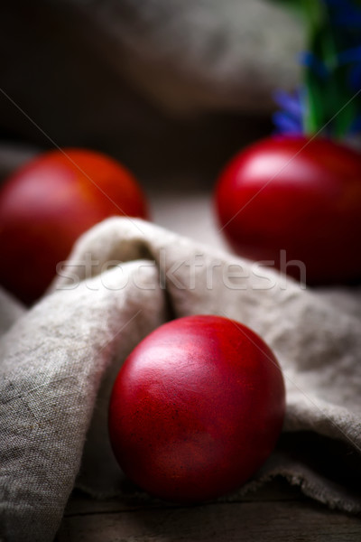 Pasen gekleurde eieren lentebloemen rustiek stijl selectieve aandacht Stockfoto © zoryanchik