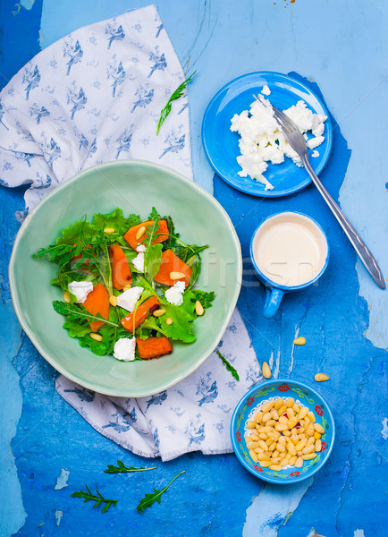 Stockfoto: Salade · pompoen · feta · gezonde · voeding · stijl · vintage