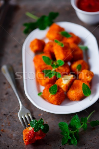 Halloumi Nuggets with Marinara Dipping Sauce.selective focus Stock photo © zoryanchik