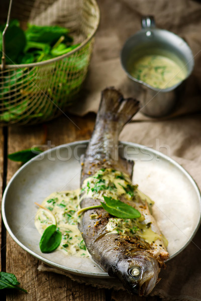 trout stewed with sauce from a sorrel. Stock photo © zoryanchik