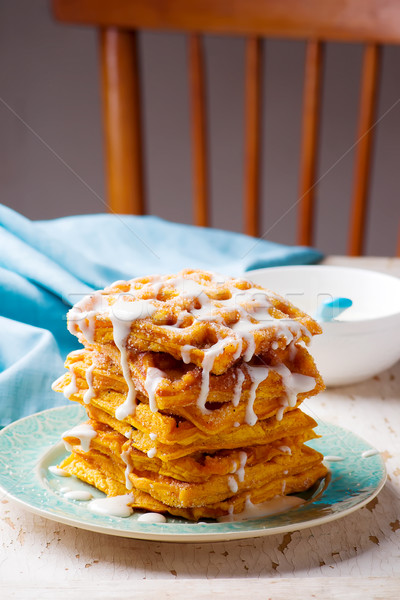 Pumpkin waffles with cream cheese glaze Stock photo © zoryanchik