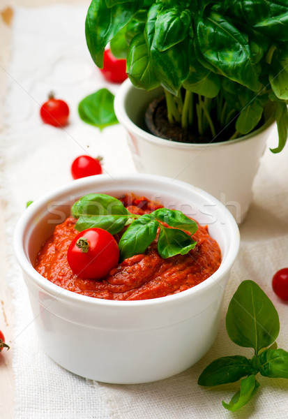 Tomate cherry salsa vidrio jar Foto stock © zoryanchik