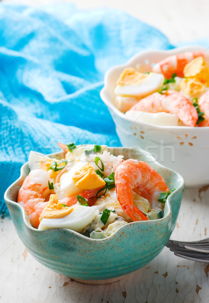 Creveţi ouă salata de cartofi cartof alimente placă Imagine de stoc © zoryanchik
