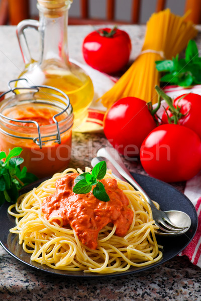 Spaghettini with Rosy-red Sauce Stock photo © zoryanchik