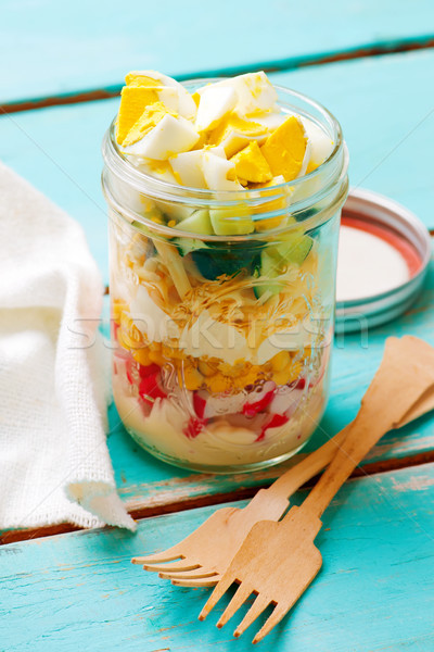 Crab stick salad in the maison  jar. Stock photo © zoryanchik