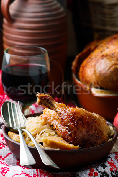 baked duck with cabbage Stock photo © zoryanchik