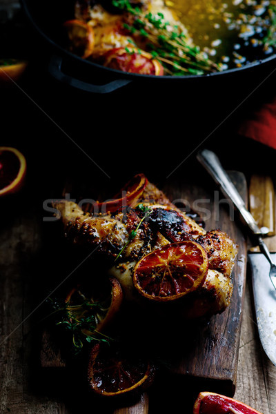 Citroen bloedsinaasappel geroosterde kip keuken diner kok Stockfoto © zoryanchik