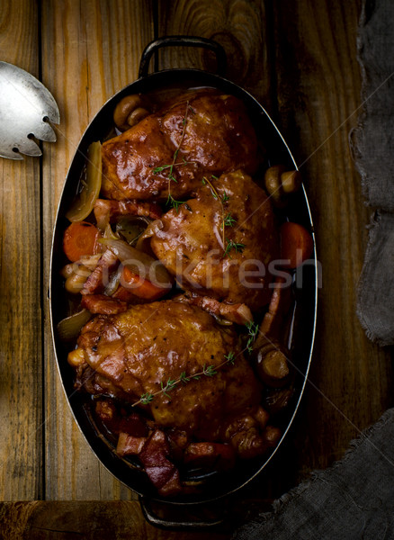 Pollo setas hortalizas vino estilo rústico Foto stock © zoryanchik