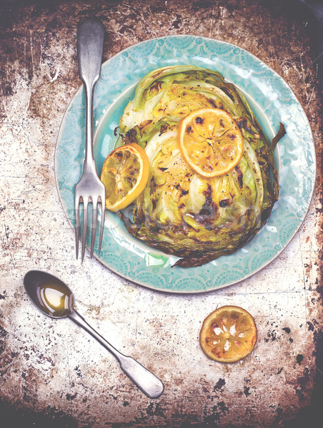 Kapusta grill cytryny zdrowa żywność stylu Zdjęcia stock © zoryanchik