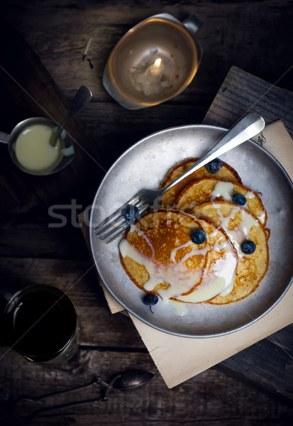 Pfannkuchen Heidelbeere Jahrgang Stil selektiven Fokus Frühstück Stock foto © zoryanchik