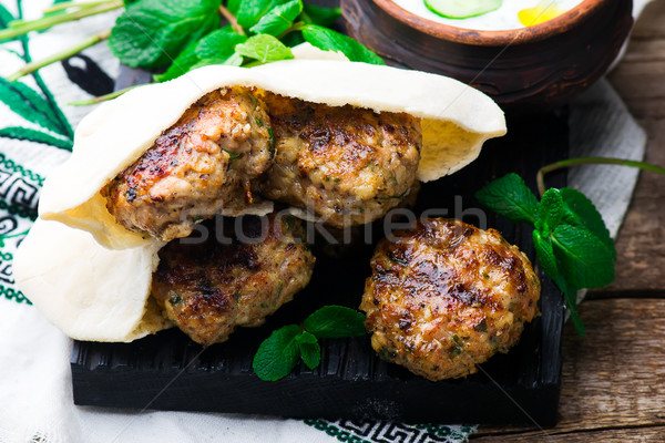 Chicken Kafta Kebabs with pita and tzatziki Stock photo © zoryanchik