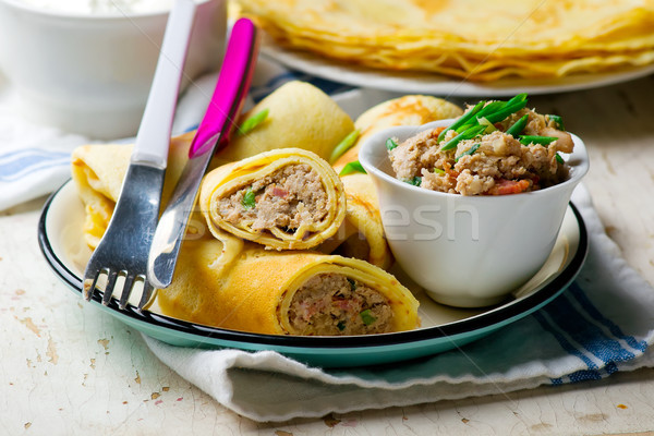 Blinis with force meat. selective focus  Stock photo © zoryanchik