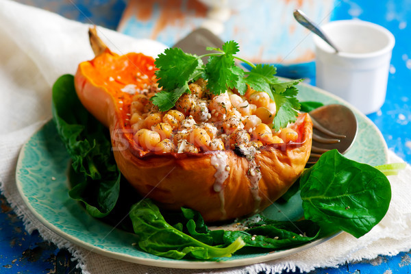 Butternut Squash with Chickpeas, Tahini and Za'atar.selective focus Stock photo © zoryanchik