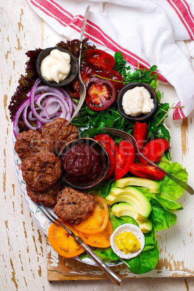 Hamburger fókusz klasszikus szelektív fókusz szendvics friss Stock fotó © zoryanchik