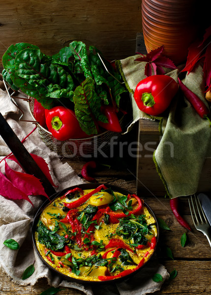 fritatta with potato, pepper, and swiss chard.  Stock photo © zoryanchik