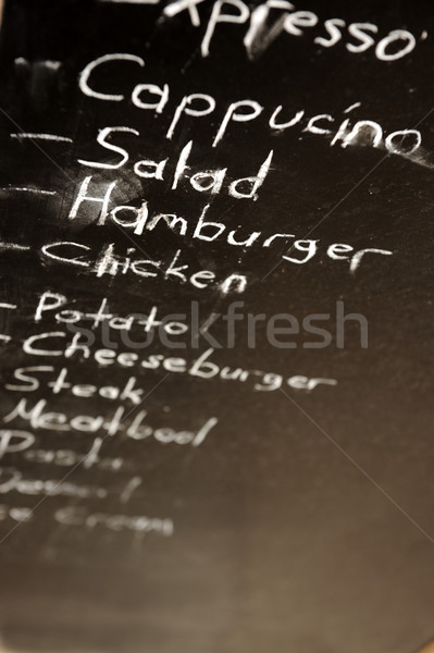 Outdoor menu, chalk on black board: coffee, espresso, cappucino, hamburger... Stock photo © zurijeta