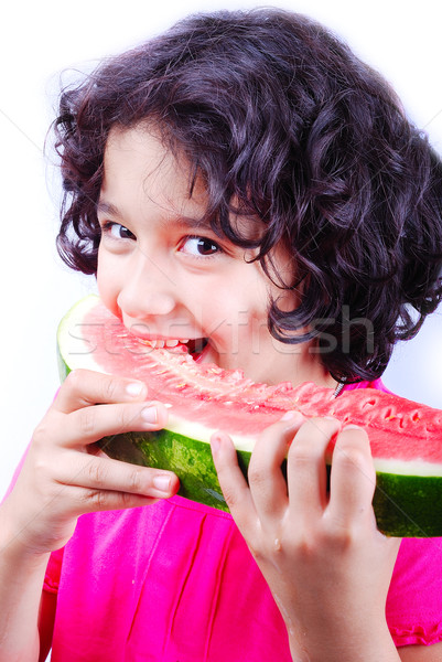 Stock foto: Mädchen · Wasser · Melone · schöne · Mädchen · Essen · lächelnd