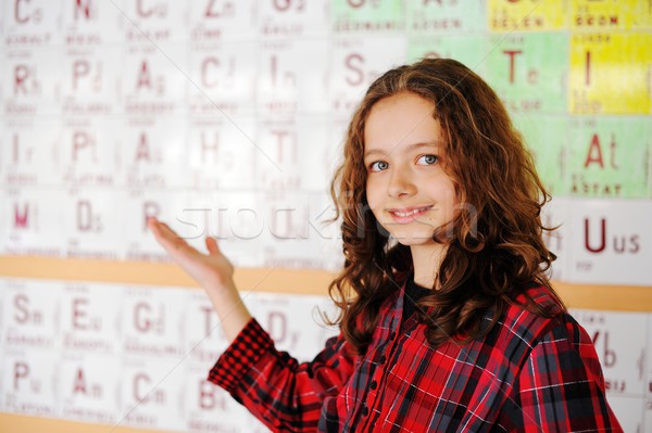 Cute lovely school children at class with periodic table of the  Stock photo © zurijeta