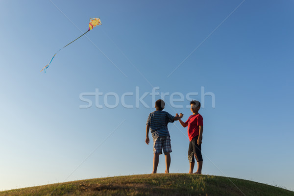Running with kite silhouette Stock photo © zurijeta