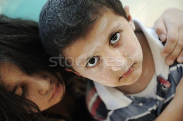 Little dirty brother and sister, poverty , bad condition Stock photo © zurijeta