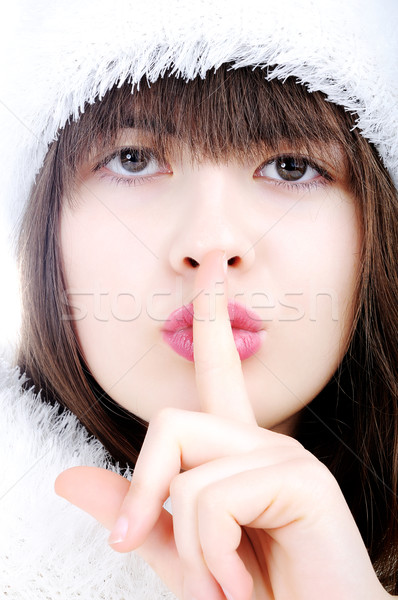 Stockfoto: Mooi · meisje · vrouw · gezicht · lippen · jonge · hoed